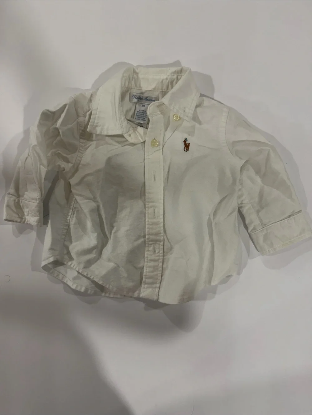 Ralph Lauren Cream Button-Down Polo Shirt with Pony Embroidery